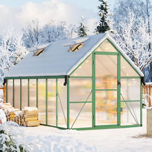 SLEKVERSA 8x14 FT Outdoor Greenhouse, Polycarbonate Greenhouse with Roof Vent and Ground Nails, Aluminum Large Walk-in Green House w/Lockable Push Door for Outside Garden Backyard (Green, 8x14 FT)