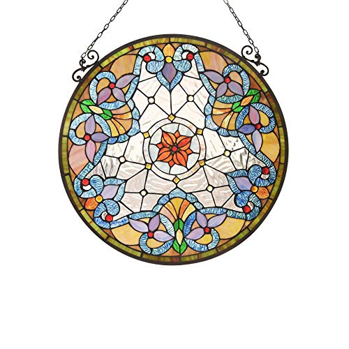 Tiffany Style Flower Design Suncatcher Multi Color Traditional Round Flowers Glass Includes Hardware