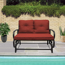 Outdoor Swing Glider Rocking Chair 2-Person Loveseat Seating, Patio Bench Garden Porch Furniture with Cushion, Steel Frame (Rust)