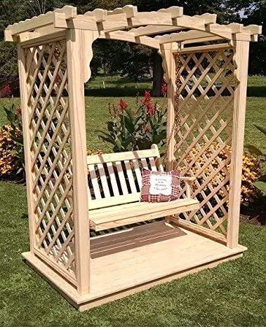 Backyard Crafts Amish-Made Jamesport Style Pine Arbor with Deck & Swing 5' Wide Unfinished