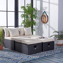 Safavieh Outdoor Collection Pramla Cushion Settee & Ottoman Set of 2 Black/Light Grey