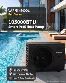 VARMINPOOL Inverter 105000BTU Smart Pool Heat Pump, APP Control Electric Pool Heater for Above and In Ground Pools, Use for 31000 Gallons Home & Commercial Pools Heating & Cooling, 240V