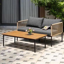 Idzo Oscar Wicker Metal Loveseat with Coffee Table – Black, 2-Seater Outdoor Sofa Set for Small Patios, Balcony or Garden, Heavy-Duty Love Seat Couches for Relaxing and Entertaining