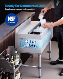 VEVOR Commercial Ice Bin, 65.1 Qt Max Capacity, 24 x 19 x 33 Inch Stainless Steel Ice Chest with Sliding Lid and Bottle Holders, Cooler Cart Cocktail Unit for Bar Restaurant Pub, NSF Certified