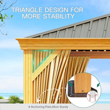Euker 12x20 FT Outdoor Hardtop Gazebo Heavy-Duty Galvanized Steel Double Roof with Netting and Sunshade Curtains Wood Grain
