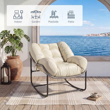 2 PCS Outdoor Rocking Chair, Papasan Rocking Chair with Thick Cushion, Comfy Wicker Reading Lounge, Indoor Bed-Like for Bedroom,Balcony, Porch, Garden, Beige
