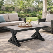 Benjara BM315959 Tira 48 Inch Outdoor Coffee Table, Tile Top, Light Finish, Black and Gray