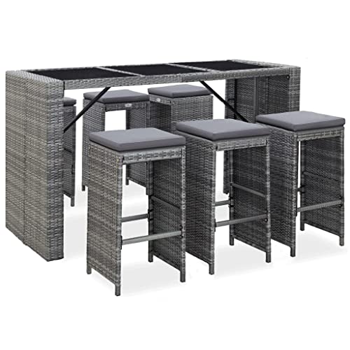 FUDUGEHMIOFWFJJ Patio Set Patio Deals Outdoor Furniture Set sofa7 Piece Patio Bar Set with Cushions Poly Rattan GraySuitable for Garden Patio, Living Room Bedroom