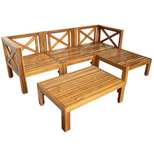 Yyuoqafn Outdoor Patio Wood 5-Pcs Sectional Sofa Seating Group Set w/Cushions 2 Corner+1 Armless Sofa+1 Ottoman+1 Tea Table