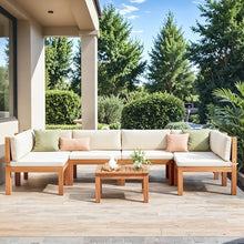 Devoko 7 Pcs Acacia Wood Patio Sectional Coach Sofa 81'' L x 54''W