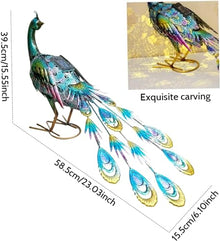 GeRRiT Metal Peacock Statue with Solar LED Lights 23.03x6.10x15.55inch