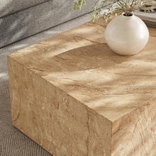 Modway Jordana 47 Inch Rectangle Concrete Coffee Table in Travertine – Plinth Coffee Table with Faux Stone Finish – Concrete Furniture Center Table for Living Room or Patio