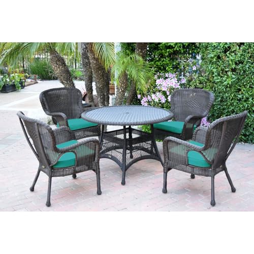 Jeco Windsor Espresso Wicker Dining Set with Cushions Turquoise