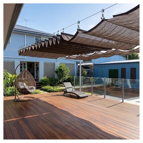 Waterproof Retractable Sun Shade Canopy, Breathable Wave Awning，Pergola Wave Awning Cover Silver Coated Polyester Fabric, Wave Sun Shade for Patio Garden Deck Trellis(W3*L18m/W9.84*L59.05ft)