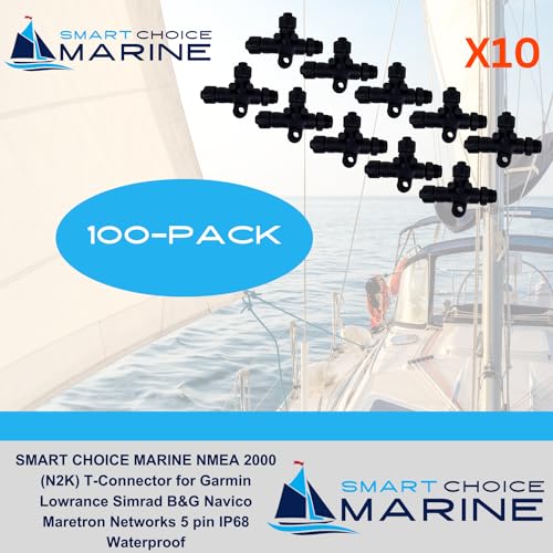 Smart Marine NMEA 2000 T-Connector for Garmin Lowrance Simrad B&G Navico Maretron Networks, IP68 Waterproof (100-Pack)
