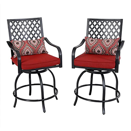 PHI VILLA Outdoor Bar Stools 2 PCS, 24" Counter Height, Cast Iron