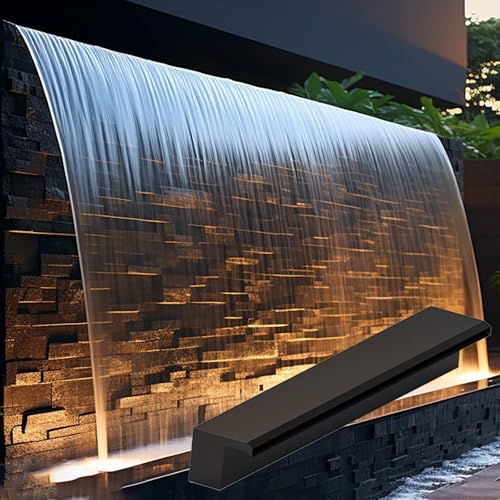 MLYAYE Wall Mounted Recessed Waterfall Pool Fountain, Heavy Duty Horizontal Stainless Steel Pond Waterfall Spillway Kit for Landscaping - Without Pump(Black,110 cm (43 2/7 in))