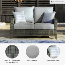 Signature Design by Ashley Outdoor Elite Park Patio Wicker Loveseat with Cushion, Nuvella Weather Resistant Fabric, Gray