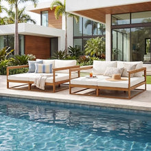 Christopher Knight Home Acacia Wood Outdoor Daybed Patio Sofa Set of 2, Double Outdoor Lounge Chairs Patio Sofa with Cushions & Armrest, Patio Lounger Outdoor Couch for Backyard Pool Deck, Beige+Teak