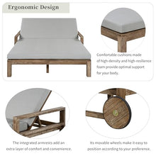 Merax Acacia Wood Outdoor Daybed Sofa, Farmhouse Patio Sun Lounger with Adjustable Backrest, High-Density Cushions & Removable Wheels, Weather Resistant for Garden, Poolside, Backyard, Grey