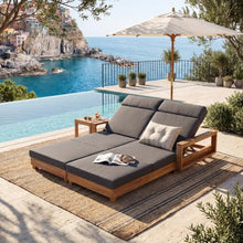 Christopher Knight Home Mari Acacia Wood Chaise Lounge Chair Outdoor, Spacious Double Outdoor Chaise Lounge With 4-Fold Cushions, 4 Position Adjustable Backrest Pool Lounger, Light Natural + Dark Grey