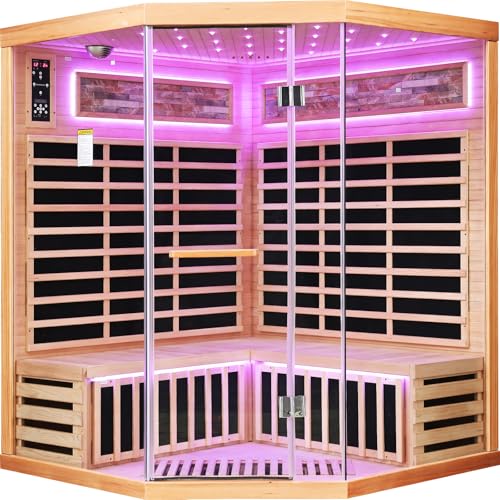 OUTEXER Sauna Corner Saunas for 4-5 Person 240V Indoor Canadian Hemlock