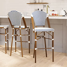 EMMA + OLIVER Navy/White PE Rattan Bistro Bar Stool, 2-Pack