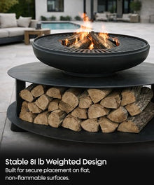 eldimer no.06 - Wood Burning Carbon Steel Fire Pit with Table - 20" Bowl and 31.6" Table - Industrial Outdoor Fire Bowl for Backyard and Patio