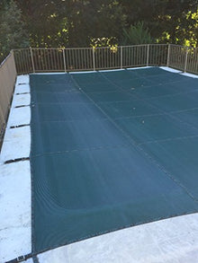Swimming Pool Winter Cover - LOOP-LOC Mesh Safety Cover - 16 ft X 24 ft W/ 4 ft X 8 ft CENTER STEP