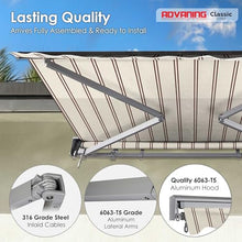 ADVANING Classic Series 10'X8' Electric Retractable Awning, 100% Acrylic UV+ Sun Shade Canopy, Beige w/Brick Red Stripes, EA1008-A332H