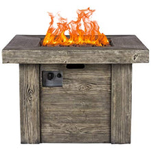 Shine Company Merida 34.75 in Square 50,000 BTU Outdoor Glass Fiber Reinforced Concrete Propane Gas Fire Pit Table w/GFRC Tabletop, Stainless Steel Burner, Lava Rocks, Natural Wood Look - Gray