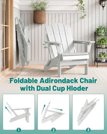 PLUUV Adjustable Folding Adirondack Chairs Set of 4 with Cup Holders, White