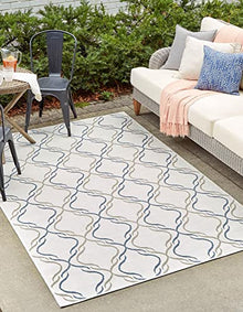 Unique Loom Outdoor Trellis Collection Area Rug - Parmaklik (9' x 12' 2" Rectangle, Ivory/ Navy Blue)