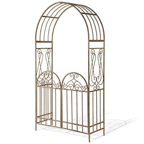 National Tree 93 Inch Garden Accents Metal Collection Rust Brown Arch with Gate (GAMC30-93RB)