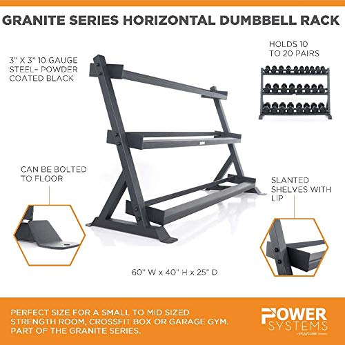 Power Systems Granite Series Horizontal Dumbbell Rack Storage Solution Gray