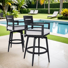 Modern Outdoor 2-Piece Swivel Bar Chairs – Aluminum Frame with Ember Black, 360° Swivel, Ergonomic Backrest & Armrests, Tapered Legs, Cushion, Weather-Resistant & Durable Patio Bar Stool