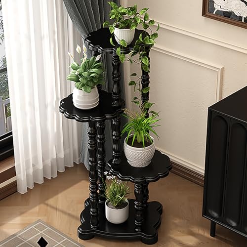 Corner Plant Shelf, 4 Tier Flower Pot Holder, Plant Stand Indoor for Patio Garden Balcony Living Room Corner(Black)