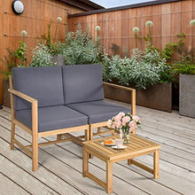 DUYHBAWRS 3 PCS Patio Table Chairs Set Solid Wood Thick Cushion Sectional Garden Furniture