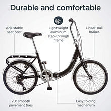 Schwinn Loop Adult Folding Bike 20-inch Wheels 7-Speed Drivetrain Rear Cargo Rack Carrying Bag Black