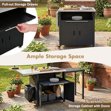 Foldable Outdoor Prep Station, BBQ Cart with Stainless Steel Top, Kitchen Island Grill Cart with Trash Rack for Backyard, Patio, Black 73.8"x22.4"x35.8"