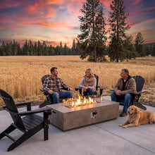 COSIEST 2-Piece Outdoor Propane Fire Table Set, Rectangle Concrete 56" x 28" Gray Fire Pit (Certified, 50,000 BTU) w 20lb Tank Table, Wind Guard, Waterproof Cover for Garden, Porch, Backyard