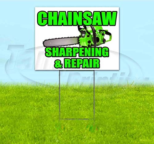 TampaPrinting Chainsaw Sharpening & Repair Yard Sign 18" X 24" with Metal Stake