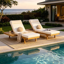 Christopher Knight Home Acacia Wood Chaise Lounge Chair Set of 2, Double/Single Outdoor Sunbathing Pool Lounger with 4'' Four-Folds Cushion, Patio Wooden Adjustable Backrest Lounge Sofa, Teak+Cream