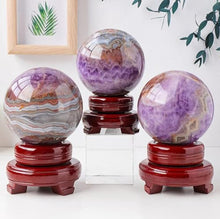 FOTCFATEV Quartz Crystal Ball Amethyst Sphere Ornaments Small Gemstone Figurine with Decorative Stand for,85~90mm