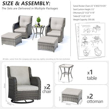 MeetLeisure 5 Piece Outdoor Patio Furniture Set Wicker Conversation Bistro Set Swivel Rocking Chairs with Side Table and Ottomans for Backyard, Porch, Deck(Mixed Grey/Beige)