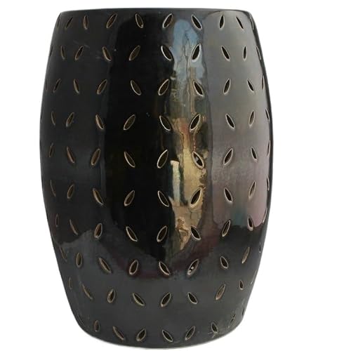 LINKIO Garden Stool Black Orchid Decorative Garden Stool - Carved Porcelain Drum Stool for Indoor & Outdoor Use Ottomans(Black)