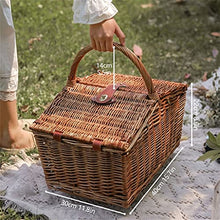 Storage Basket,Picnic Portable Wicker Hand-Woven Hamper Double Opening Set for 2 Persons for Camping and Outdoor Party