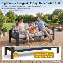 Kiss the Water 3 Seats Aluminum Outdoor Patio Sofa Set, All Weather Rust-Proof Metal Patio Couch, Modern Outdoor Furniture for Backyard Porch Garden, 5" Thick Waterproof Olefin Cushions, Light Grey