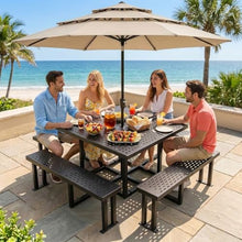 YITAHOME Commercial 38" Square Q235 Carbon Steel Picnic Table, Heavy Duty Metal Outdoor Table Set with Umbrella Hole, Industrial Grade Park Furniture (Black)