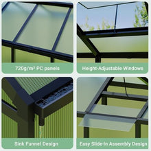 6X10 ft Greenhouse, Greenhouses for Outside, Aluminum Frame Polycarbonate Panels with Sliding Lockable Door and Ajustable Roof Vent, Spacious Walk-in Design for Backyard, Garden, Patio, Black